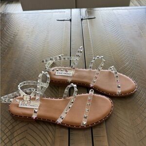 Steve Madden Clear Studded Strap Sandals with Nude Footbed